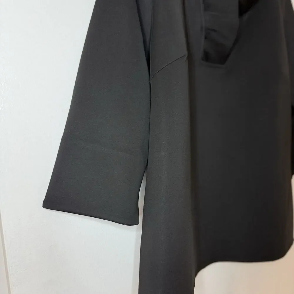 GRETCHEN SCOTT Jersey Ruffneck 3/4 Sleeve Top Black Ruffle Soft Stretch XXL/16 - Picture 4 of 12